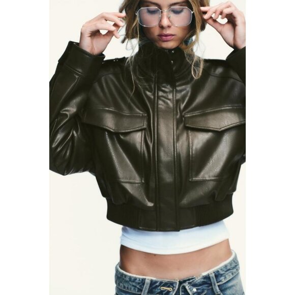 ZARA FAUX LEATHER SHORT JACKET - Picture 1 of 9